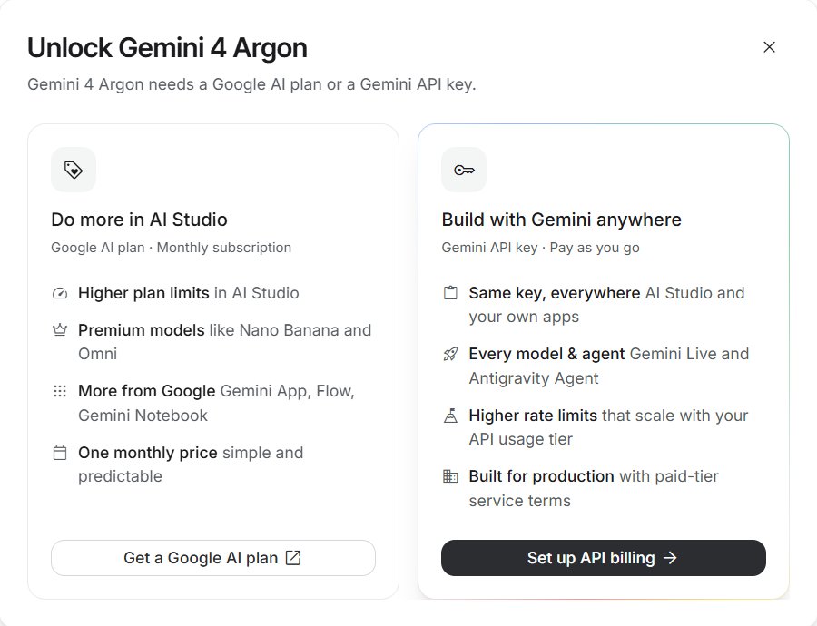 Unlock Gemini 4 Argon window: a Google AI plan monthly subscription or a pay-as-you-go Gemini API key