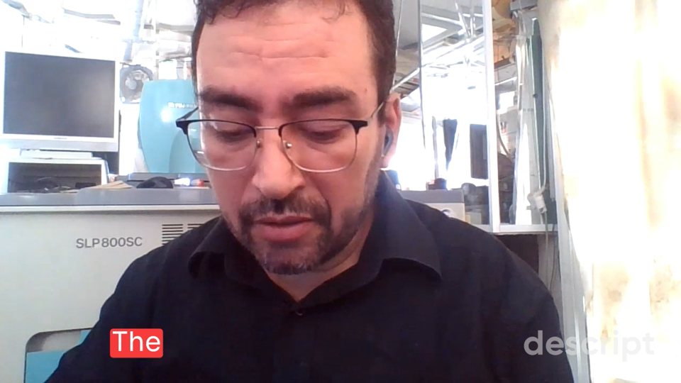 Frame from the exported video with a word-by-word caption and a descript watermark in the corner