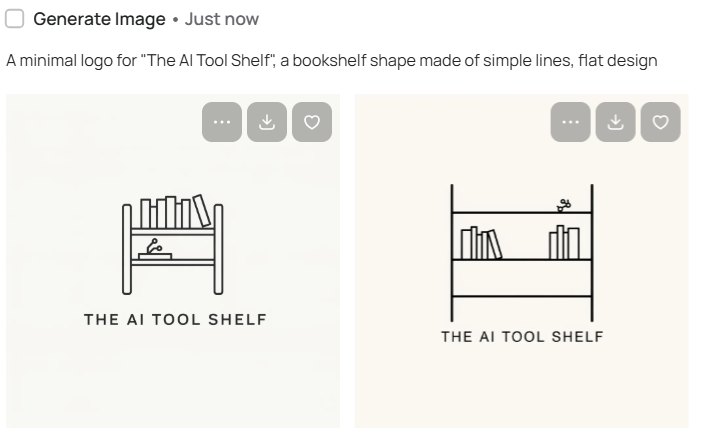 Two minimal line logos of a bookshelf with the text The AI Tool Shelf generated by Ideogram