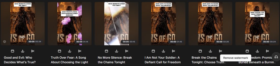 Six vertical clips generated by Opus Clip from one song