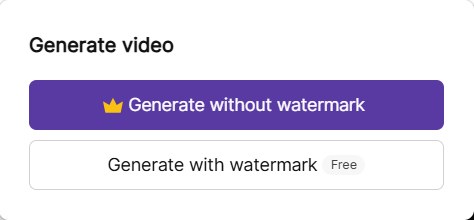 Pictory Generate video menu with Generate without watermark and Generate with watermark (Free) options