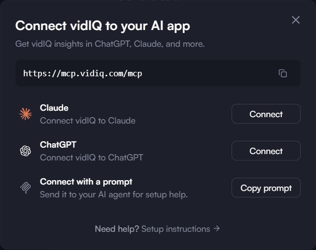 vidIQ window to connect vidIQ to Claude or ChatGPT